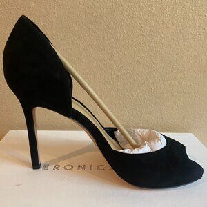 VERONICA BEARD Gadot Black Suede Peep-Toe d'Orsay Pump Stiletto 8.5 US/39 EU NEW